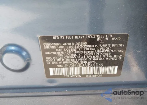 2010 Subaru Forester 2.5X из США, поврежденный, VIN JF2SH6BCXAH901036